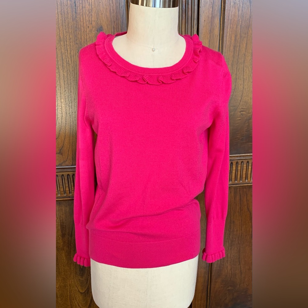 Boden pink ruffle sweater
